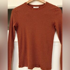 Vince rust and white stripe long sleeve tee shirt size S/P